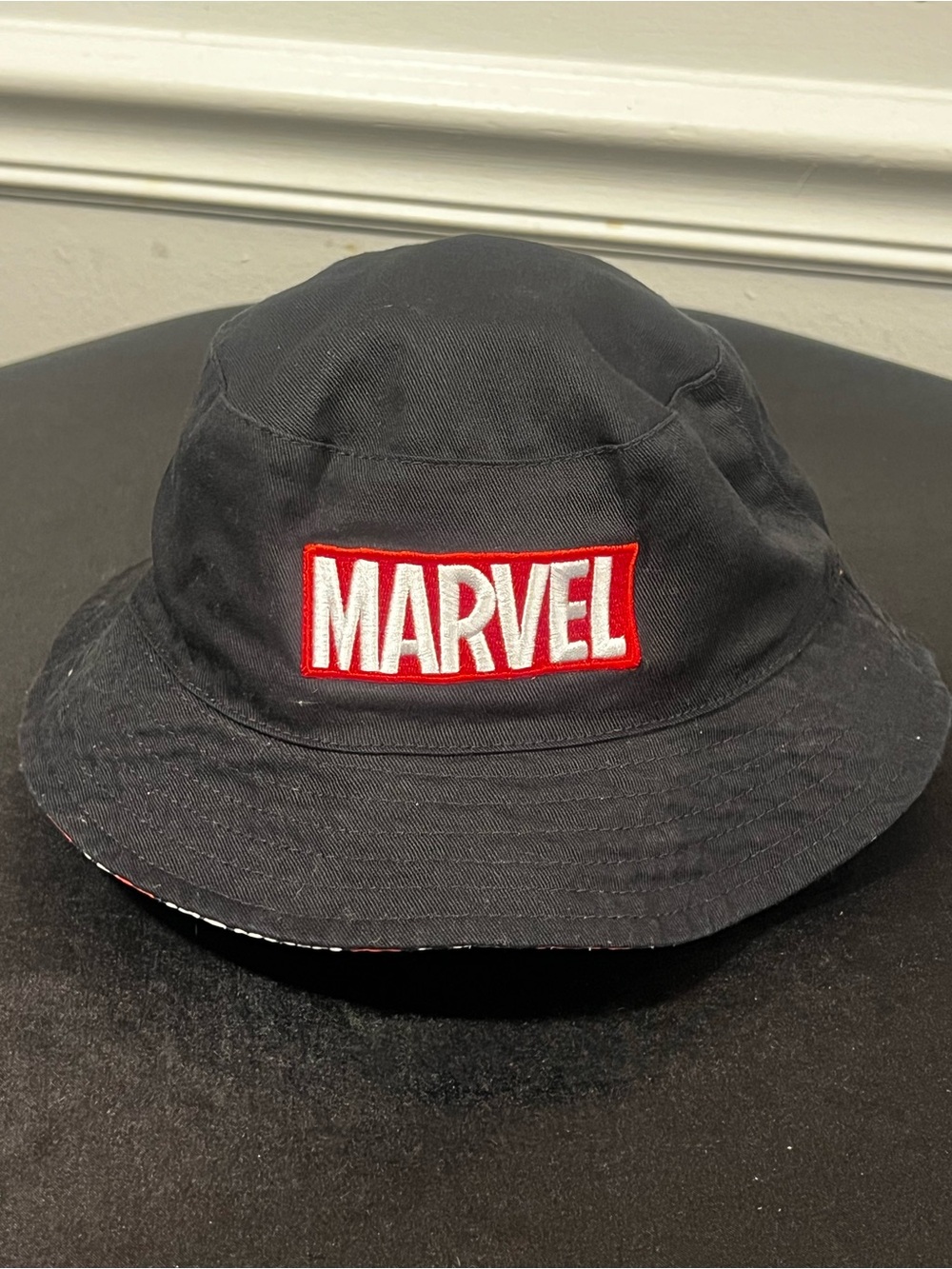 Marvel Black Bucket Hat with Red and White Patch